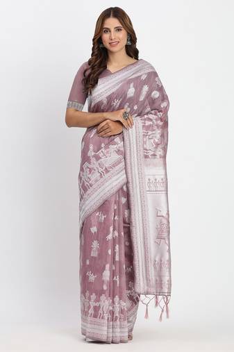 sea green color embroidered linen cotton saree