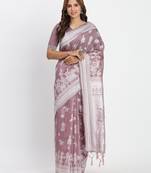 sea green color embroidered linen cotton saree