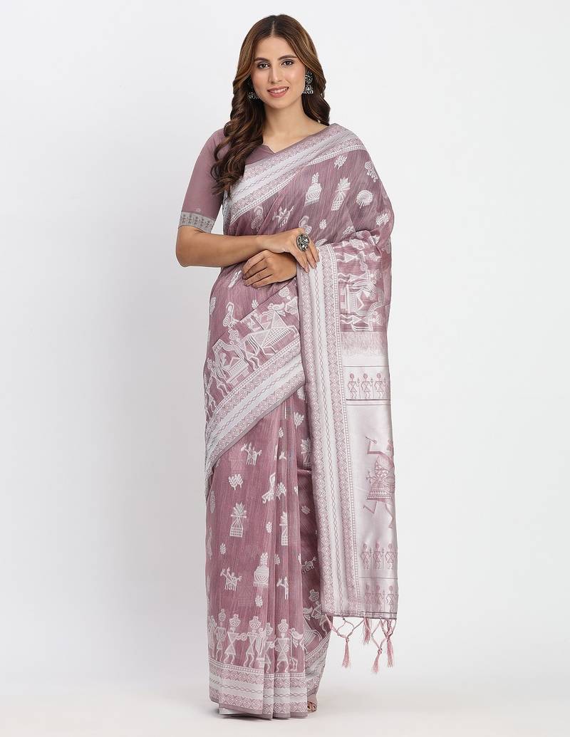 sea green color embroidered linen cotton saree