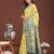yellow color embroidered linen cotton saree
