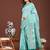 sea green color embroidered linen cotton saree