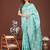 sea green color embroidered linen cotton saree