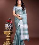 sea green color lining orgenza zari border saree