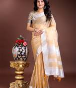 yellow color lining orgenza zari border saree