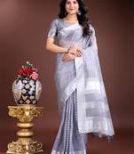 grey color lining orgenza zari border saree