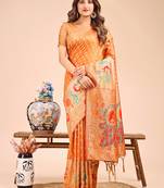 musturd color color woven linen cotton saree