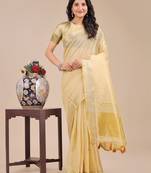 yellow color solid plain orgneza saree