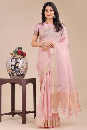 light pink color solid plain orgneza saree