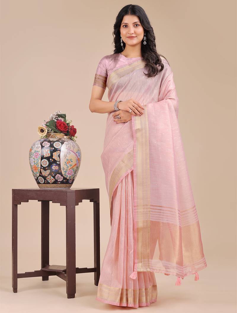 light pink color solid plain orgneza saree