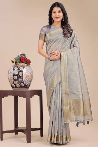 grey color solid plain orgneza saree
