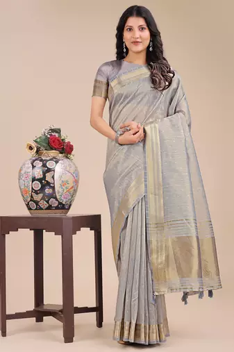 grey color solid plain orgneza saree