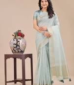 sea green color solid plain orgneza saree