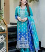blue embroidered silk kurta pant with dupatta