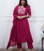 pink embroidered cotton kurta pant with dupatta