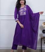 blue embroidered cotton kurta pant with dupatta