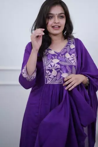 blue embroidered cotton kurta pant with dupatta