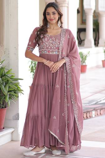 Peach sequins Zari embroidered Kurti with dupatta