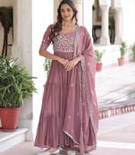 Peach sequins Zari embroidered Kurti with dupatta