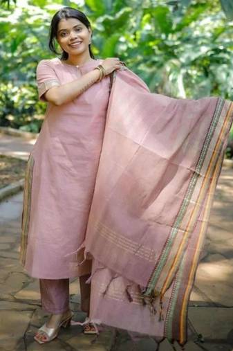 lilac printed cotton kurta pant with dupatta