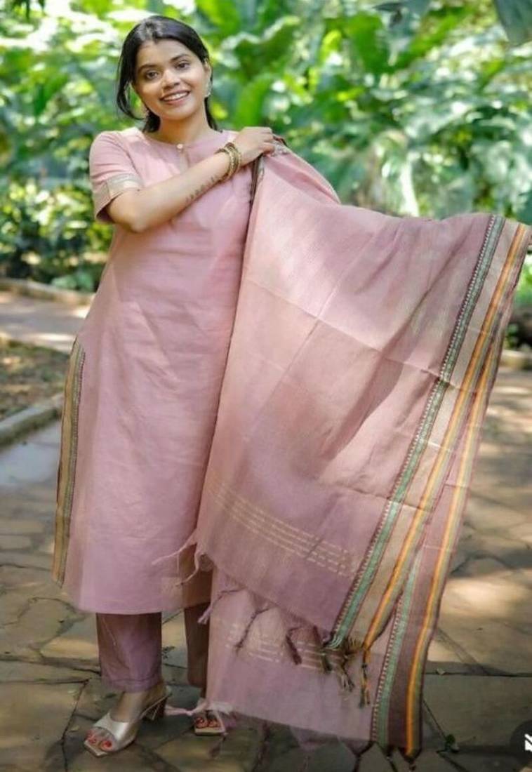 lilac printed cotton kurta pant with dupatta