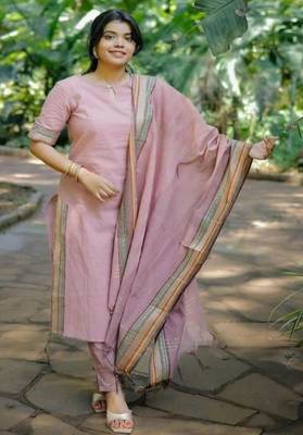 lilac printed cotton kurta pant with dupatta 2