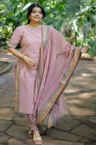 lilac printed cotton kurta pant with dupatta