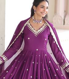 Magenta Vichitra Silk sequins Zari embroidered Kurti with dupatta