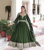 Green Vichitra Silk sequins Zari embroidered Kurti with dupatta