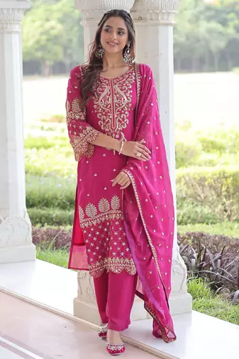 Pink Embroidered salwar suit with dupatta
