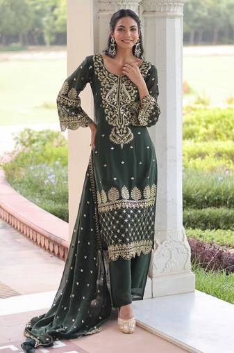 Green Embroidered salwar suit with dupatta