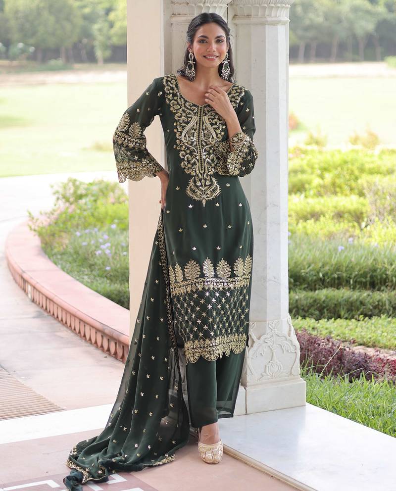 Green Embroidered salwar suit with dupatta