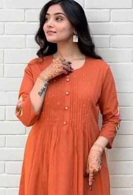 orange embroidered cotton kurta pant with dupatta 3