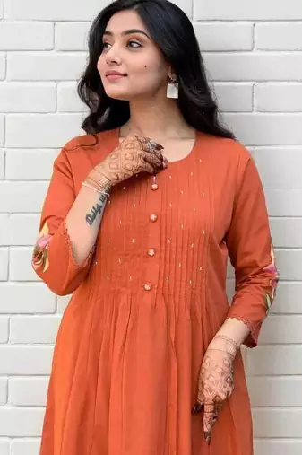 orange embroidered cotton kurta pant with dupatta
