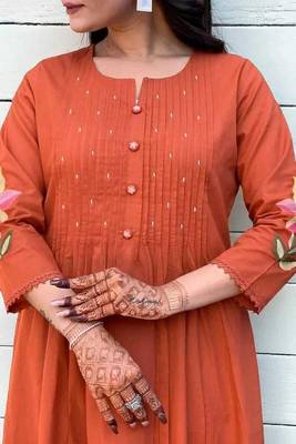 orange embroidered cotton kurta pant with dupatta 4