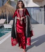 Red Embroidered Velvet salwar suit with dupatta