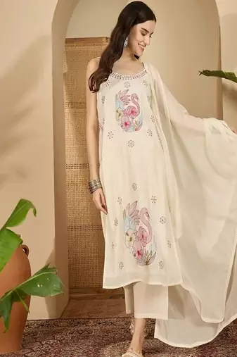 white embroidered cotton kurta pant with dupatta