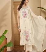 white embroidered cotton kurta pant with dupatta