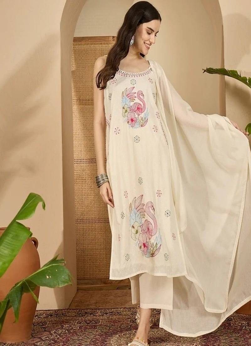 white embroidered cotton kurta pant with dupatta