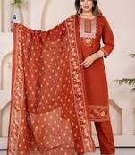 red embroidered cotton kurta pant with dupatta