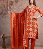 orange embroidered cotton kurta pant with dupatta