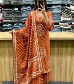 brown printed cotton kurta pant with dupatta