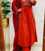 orange embroidered cotton kurta pant with dupatta