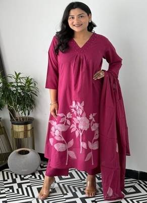 purple printed cotton kurta pant with dupatta 1