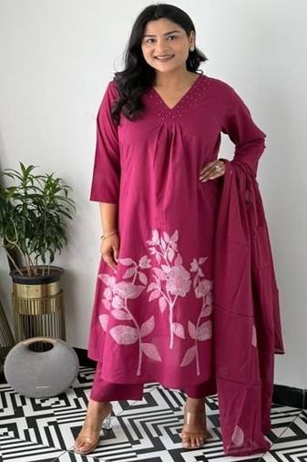 purple printed cotton kurta pant with dupatta