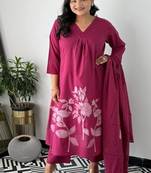 purple printed cotton kurta pant with dupatta