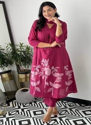 purple printed cotton kurta pant with dupatta 2