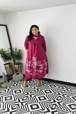 purple printed cotton kurta pant with dupatta 4