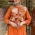 orange embroidered cotton kurta pant with dupatta