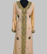 Beige Golden multicolor stone and Beads Moroccan Kaftan With hijab 