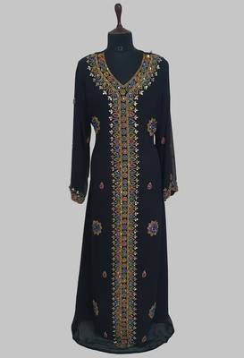 Black Golden multicolor stone and  Beads Moroccan Kaftan With hijab  1